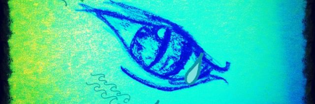 green and blue drawing of an eye crying