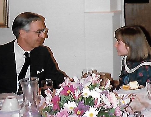 mister rogers and beth usher at dinner table