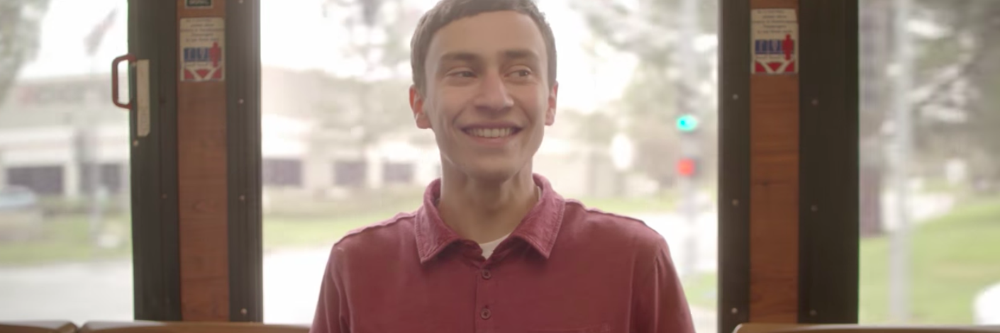 What Netflix's 'Atypical' Gets Right About Disabilities Photo from Atypical Trailer of Sam sitting on a bus.