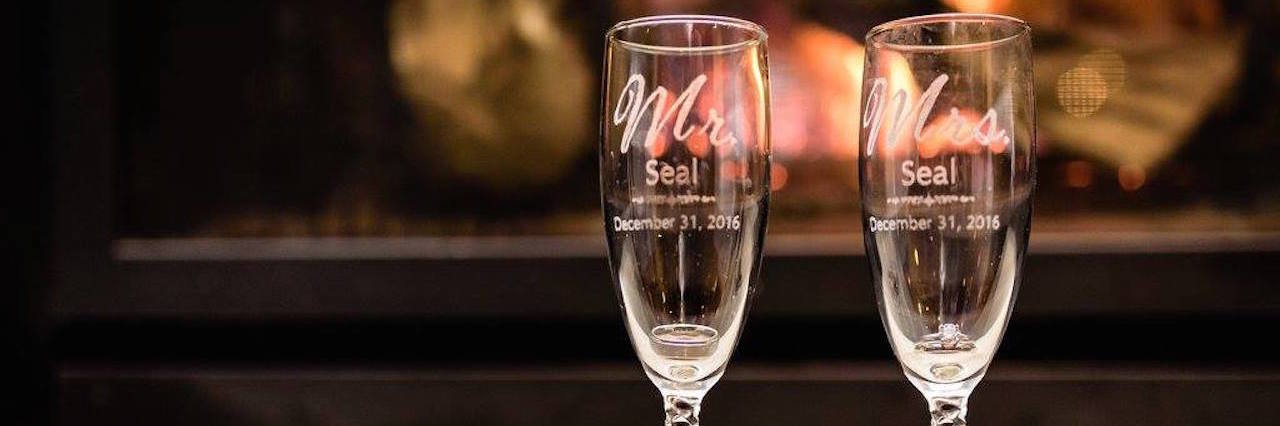 Finding Someone to Love 'in Sickness and in Health' Wedding wine glasses.