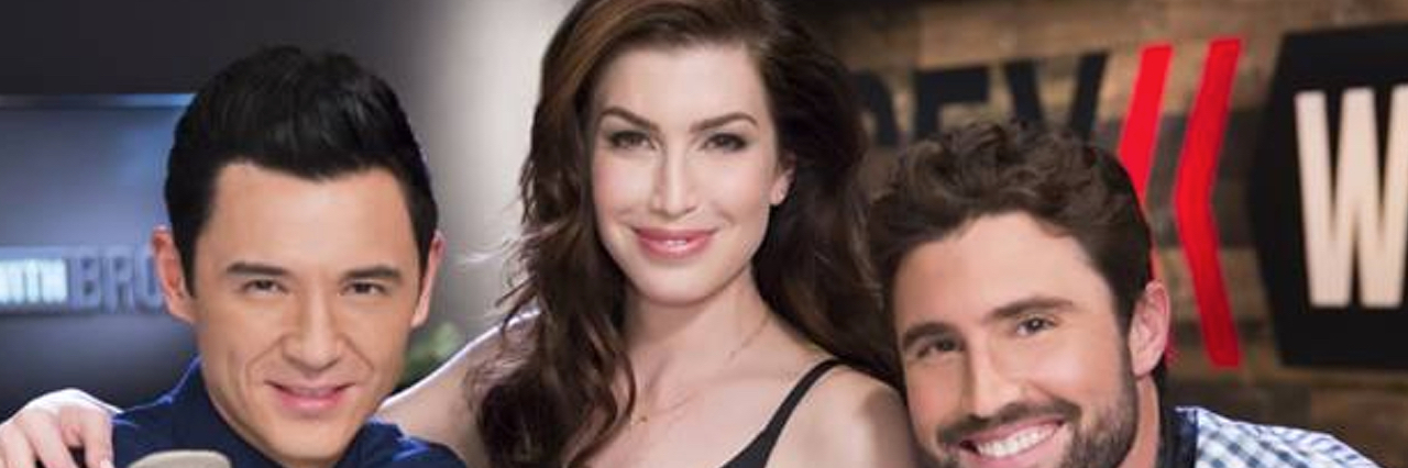 Stevie Ryan with two men at a recording studio