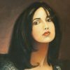 Oil painting of beautiful woman with an open blouse