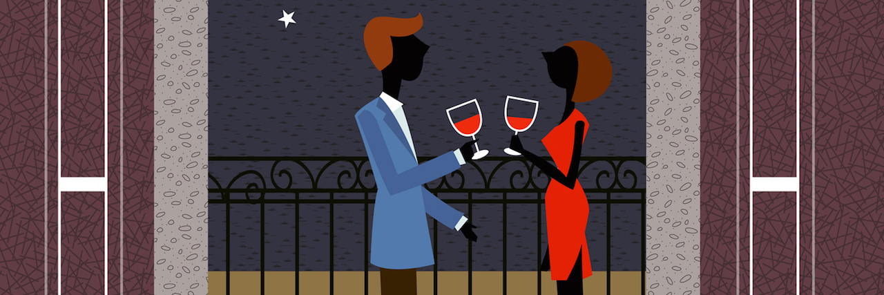 Why I Don't Date as Someone With Social Anxiety Couple Holding Wine Glass Standing In Balcony