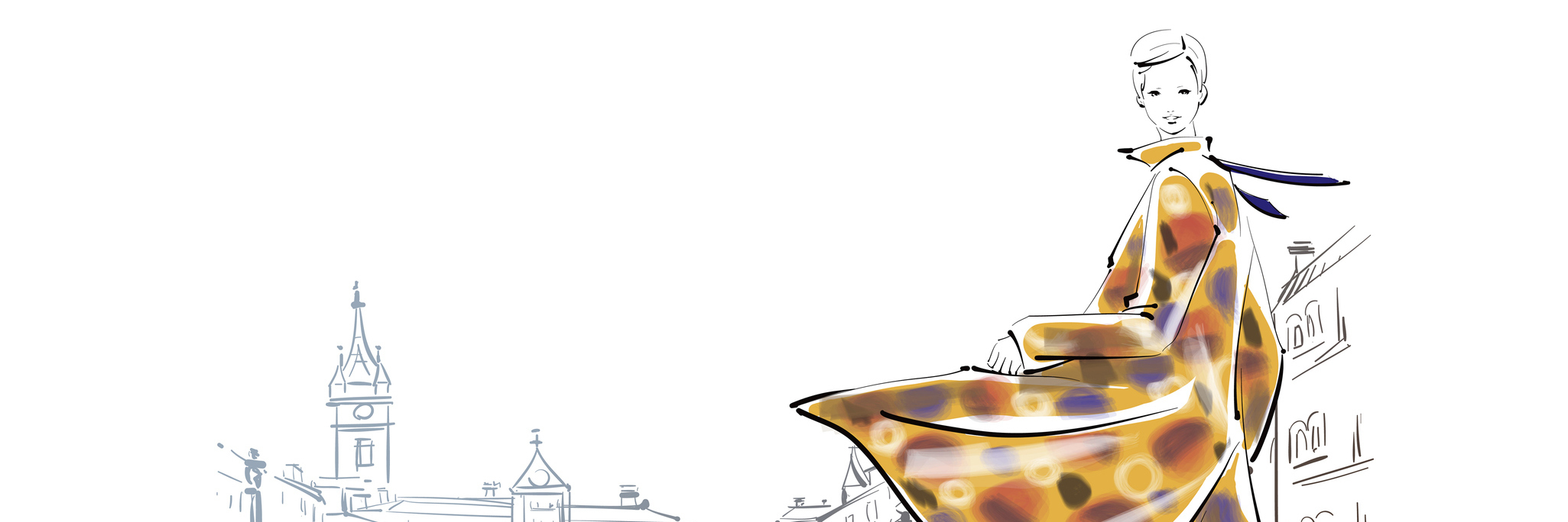 Why I Choose to Stay Glamorous With EDS A drawing of a fashion oriented woman walking on stairs outside of a city.