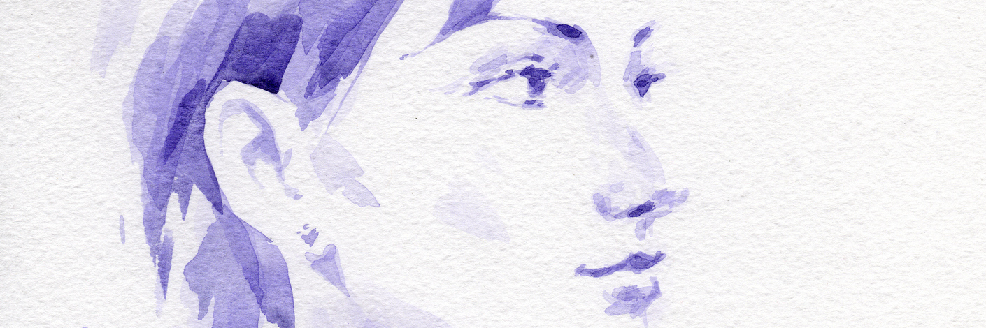 blue watercolor painting of a woman