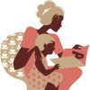 Beautiful silhouette of mother and baby reading book