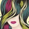"Beautiful woman with funky colorful hair. Face, hair and background are on separate layers. Each hair strand is individual object. Easy to change colors. Extra folder includes Illustrator CS2 AI and PDF files."