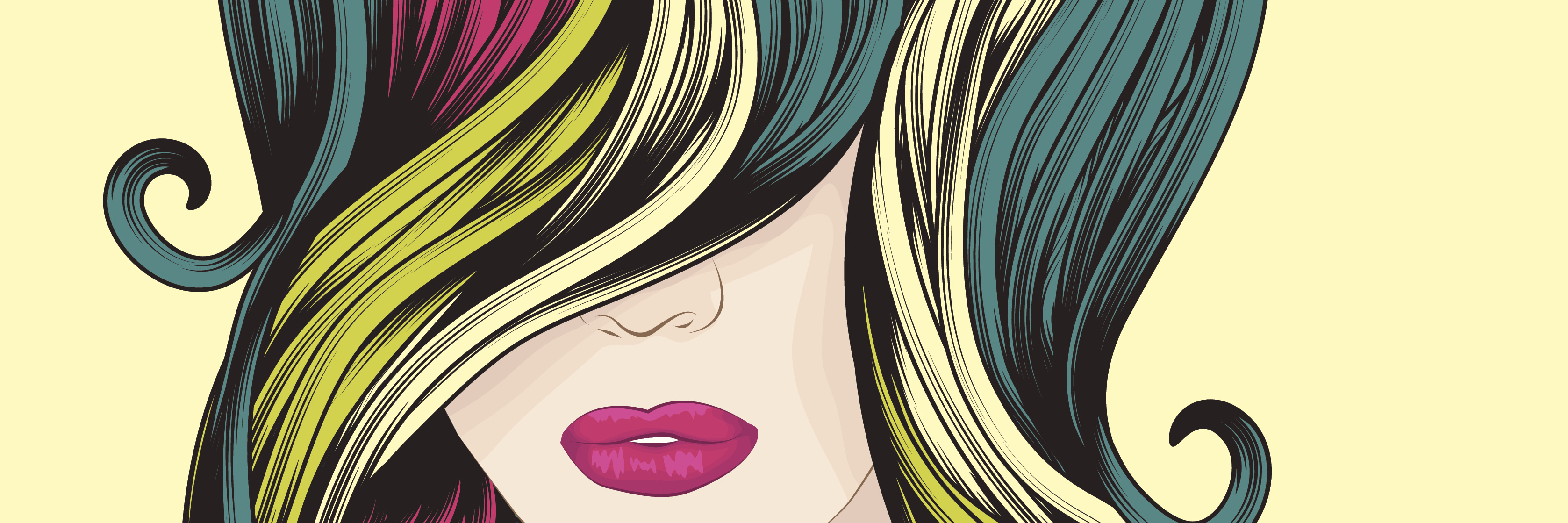 The Crash That Comes After Hypomania "Beautiful woman with funky colorful hair. Face, hair and background are on separate layers. Each hair strand is individual object. Easy to change colors. Extra folder includes Illustrator CS2 AI and PDF files."