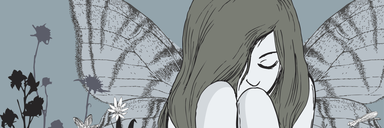 Why Being Crushed by Depression Could Be Worth It After All young woman with wings sitting in solitude in an overgrown field