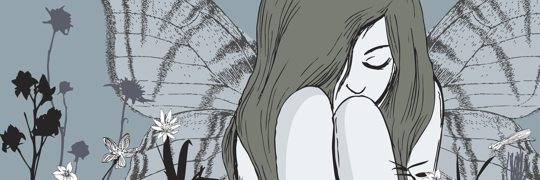 Why It's Easier to Say I Have a 'Headache' Than Say I'm Depressed Original illustration of young woman with wings sitting in solitude in an overgrown field