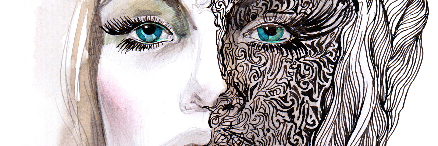 How I Felt on the Anniversary of My Suicide Attempt "beautiful woman, half of her face is young and half is old or covered with cream"