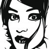 Isolated black and white vector fashion illustration of a pretty female face in a hood
