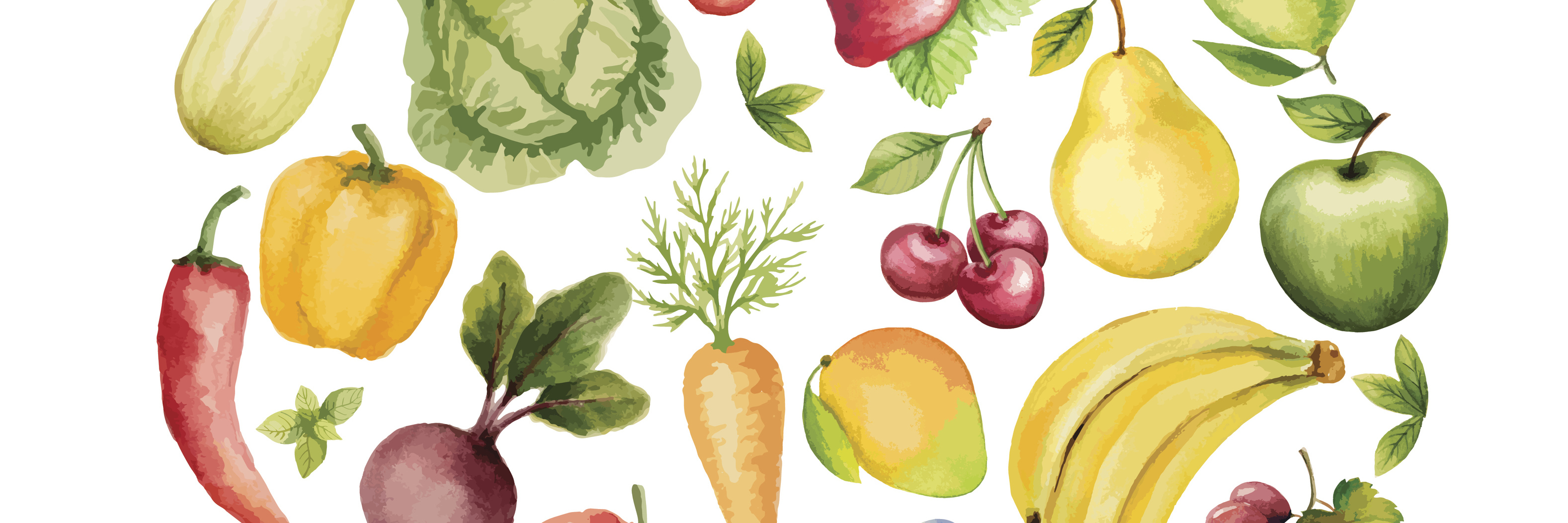 I Hid Behind Vegetarianism in Eating Disorder Recovery Set of watercolor vegetables and fruits.Template for your design. Vector illustration.