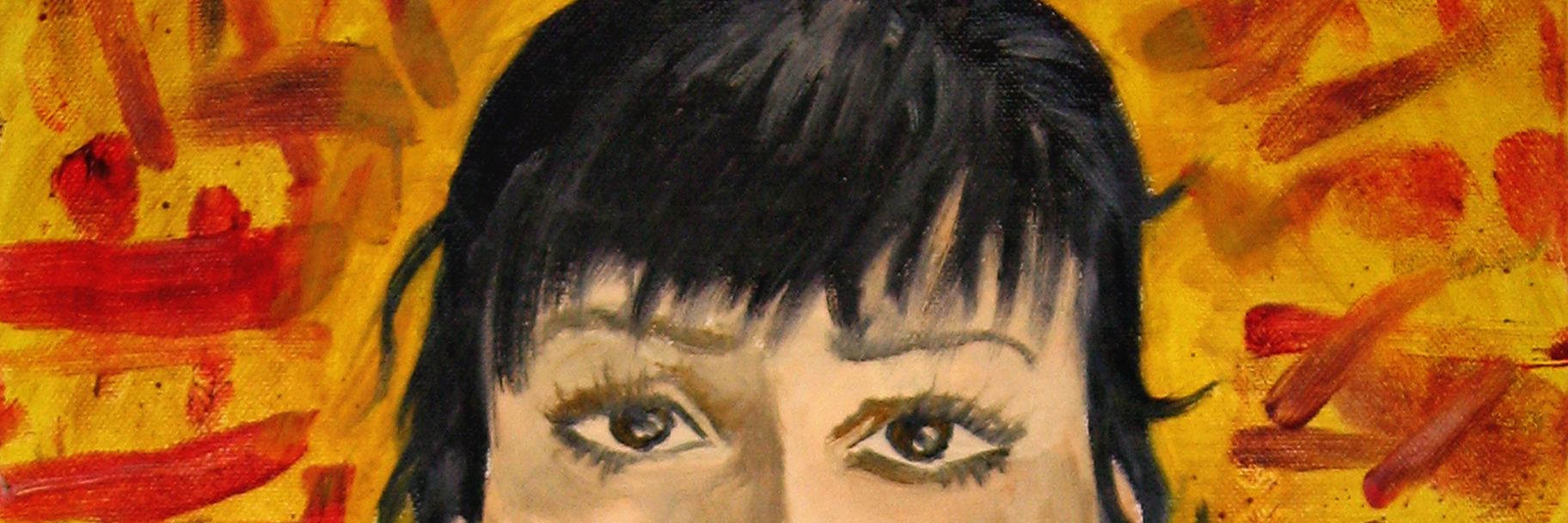 I Spend 1,500 Minutes a Week Feeling Anxious Decapitated portrait of a black haired woman with thorns. Painting with abstract blood splatter background