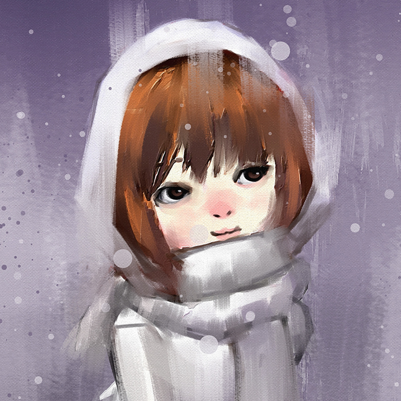 digital painting of girl in wintertime , oil on canvas texture