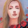 Fantasy portrait of a youg Ancient Roman goddes Venus, whos tears, accoring to a legend, turned into red poppies.