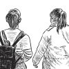 Illustration of three students walking together