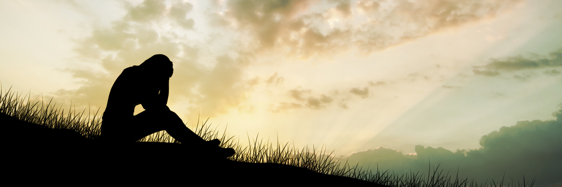 What the Voice of Depression Sounds Like sihouetted woman with depression sitting on meadow