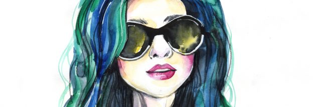 Watercolor fashion girl with sunglasses