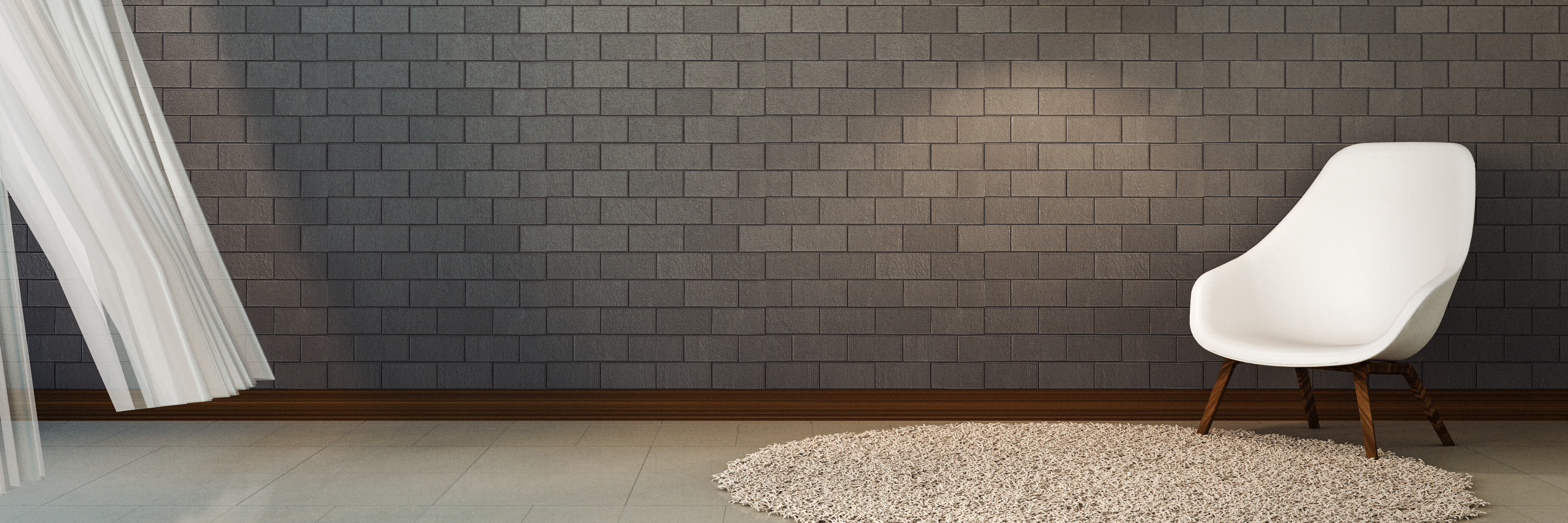 I'm Glad I Look OK, but I'm Struggling Just to Stand Here A soft empty chair, sitting in front of a brick wall, with a curtain blowing in the wind nearby.