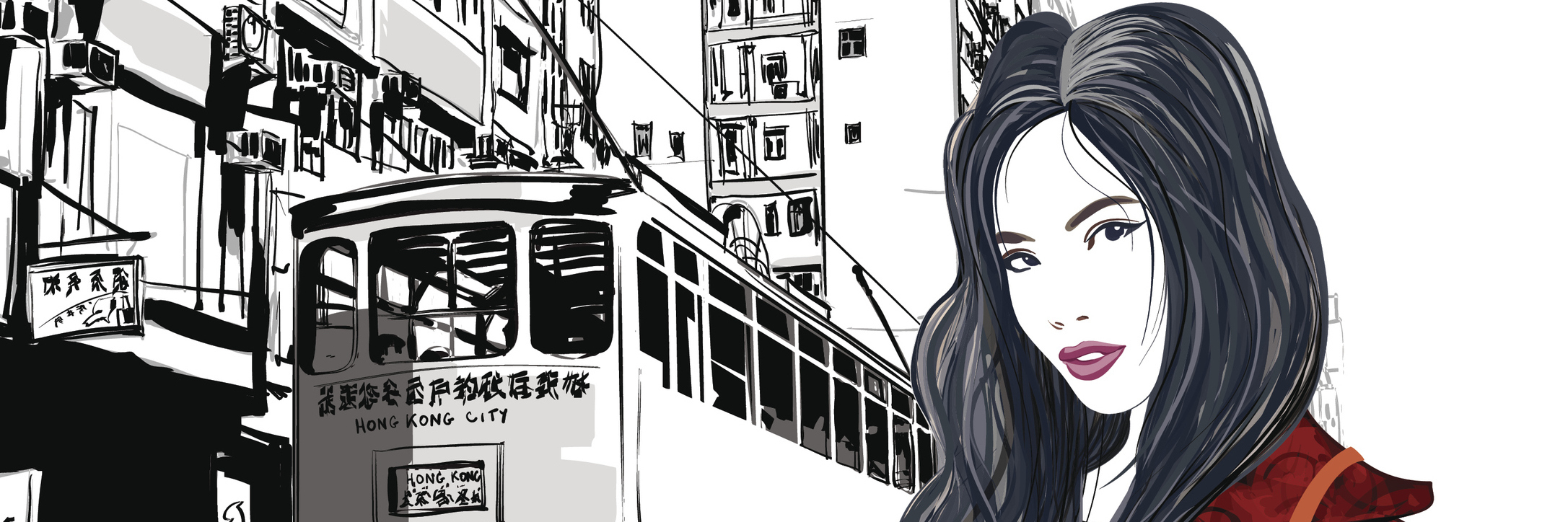Street in Hong Kong - Vector illustration (all chinese characters are fictitious)