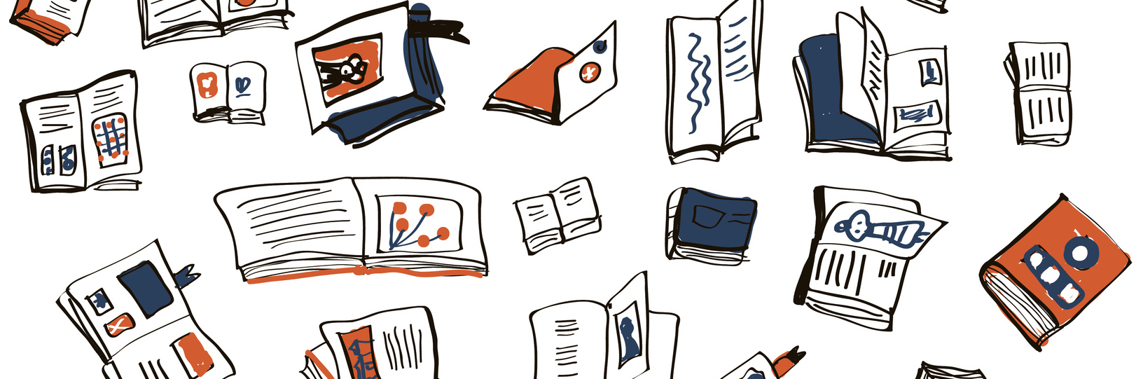 20 Books That Have Helped People Through Depression Many books sketchy background - vector illustration
