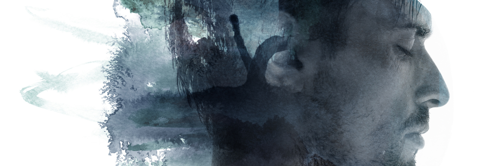 The Reality of Living With Suicidal Ideation Meditative portrait of attractive man combined with watercolor drawing