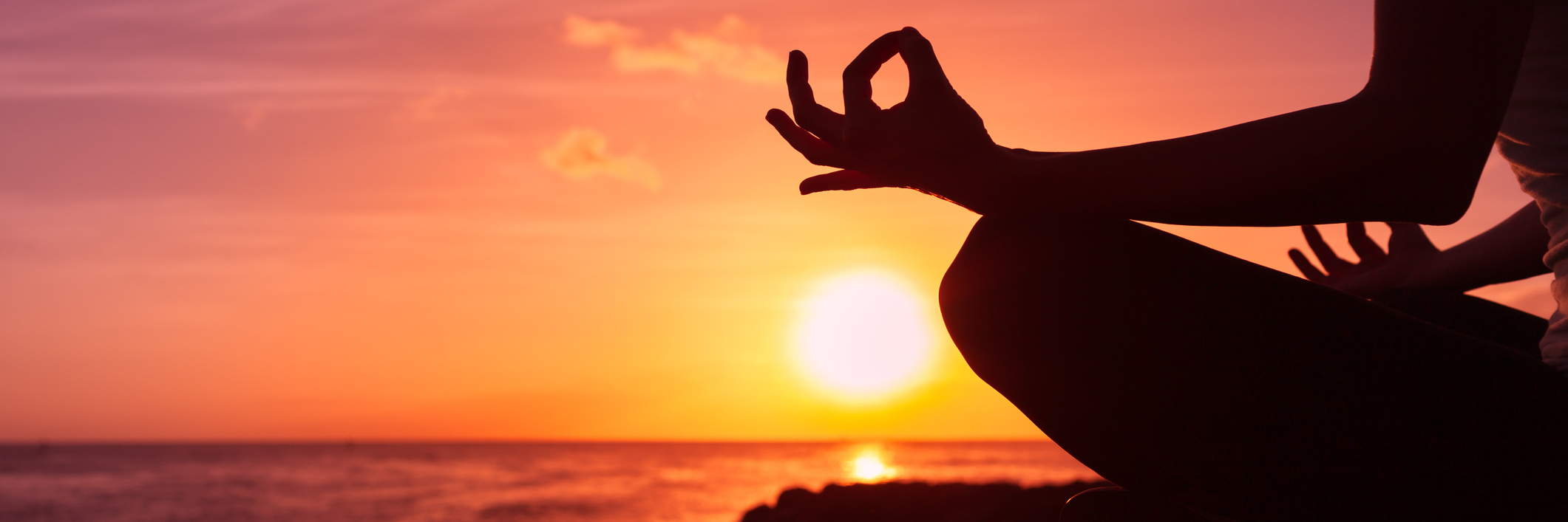 Finding Peace, Zen in the Waiting Room at Hospital or Doctor's Office woman meditating on the beach at sunset