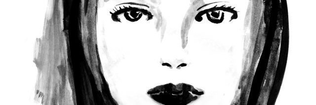 black and white drawing of a woman's face
