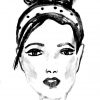 ink drawing of a woman with her hair in a bun