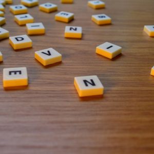 Mixed-up Scrabble tiles.