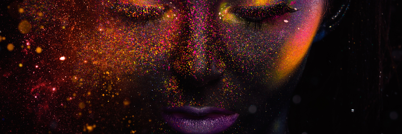 Galaxy-themed colorful art of a woman.