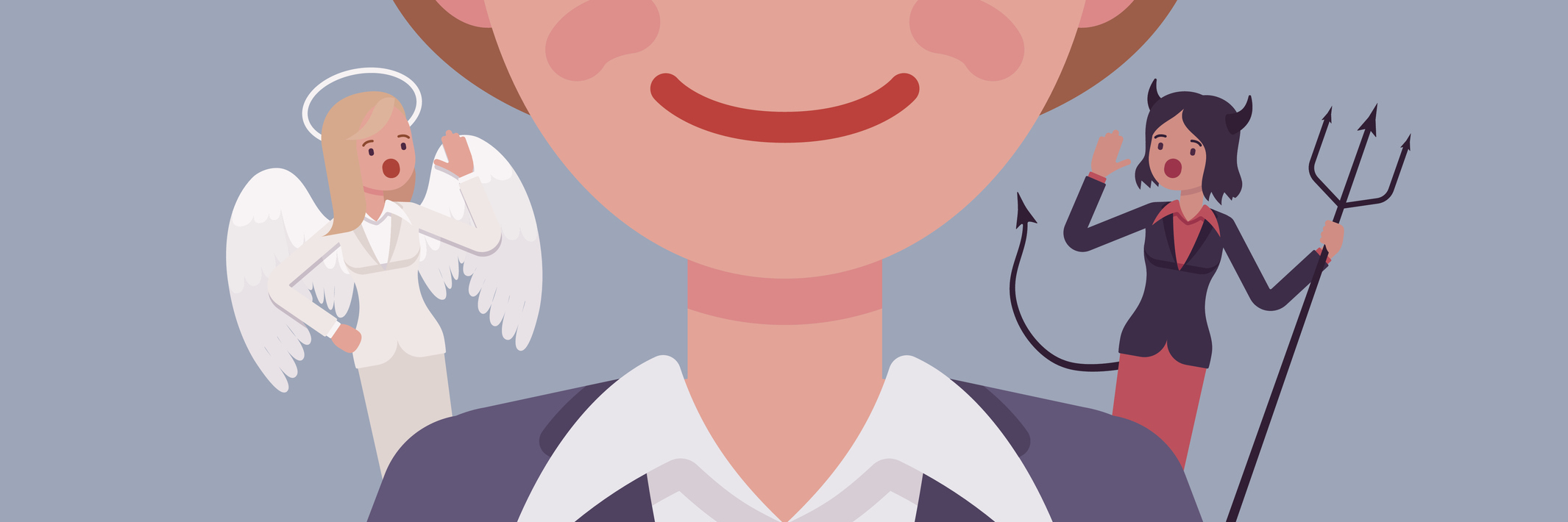 Lupus: Making Decisions That Are Good or Bad for Your Health illustration of a woman with an angel on one shoulder and a devil on the other