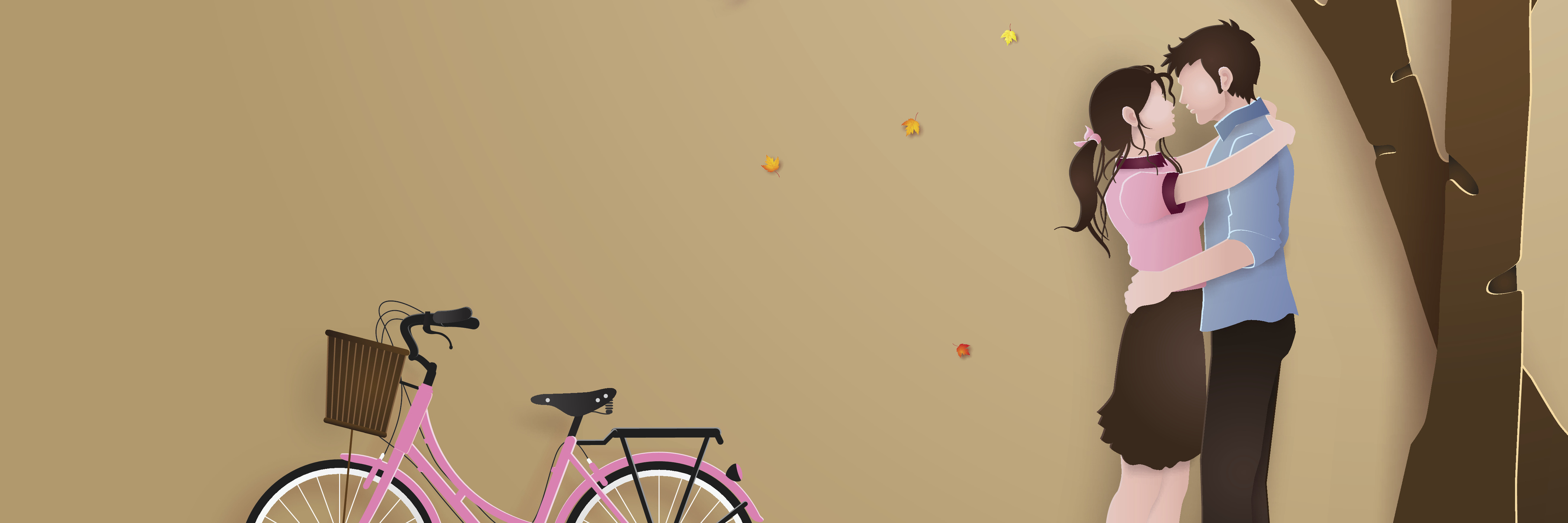 Why I Questioned If My Chronic Illness Made Me 'Unworthy' of Love Illustration of love in autumn season, with couple standing hugging on a grass field with pink bicycle.