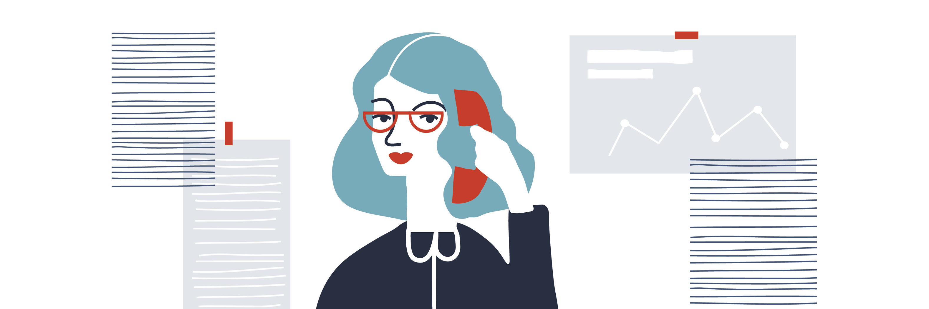 7 Ways to Boost Your Mental Health at Work Woman financial accountant. Secretary vector illustration. Young businesswoman. Creative modern vector illustration.