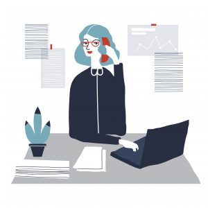 Woman financial accountant. Secretary vector illustration. Young businesswoman. Creative modern vector illustration.