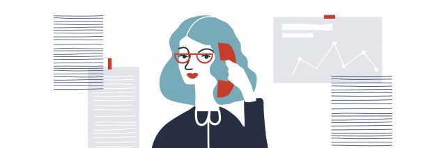 Woman financial accountant. Secretary vector illustration. Young businesswoman. Creative modern vector illustration.