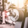 The abstract blur fitness gym background at sunny day