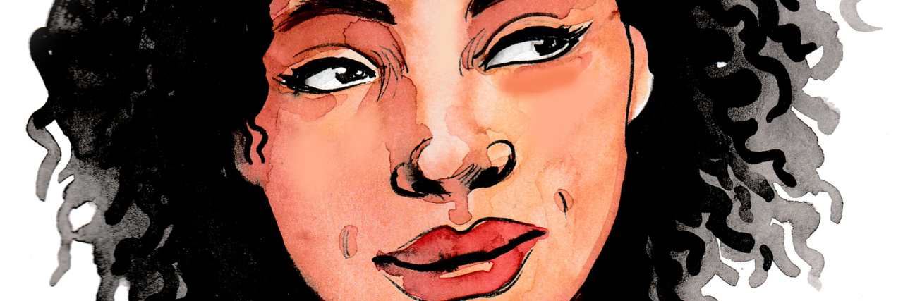 Benign Intracranial Hypertension: Feelings Caused by Chronic Illness painting of a woman with curly hair