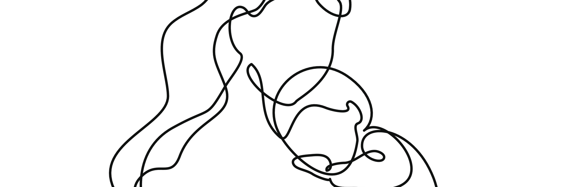 Simple line art of a mother holding her baby