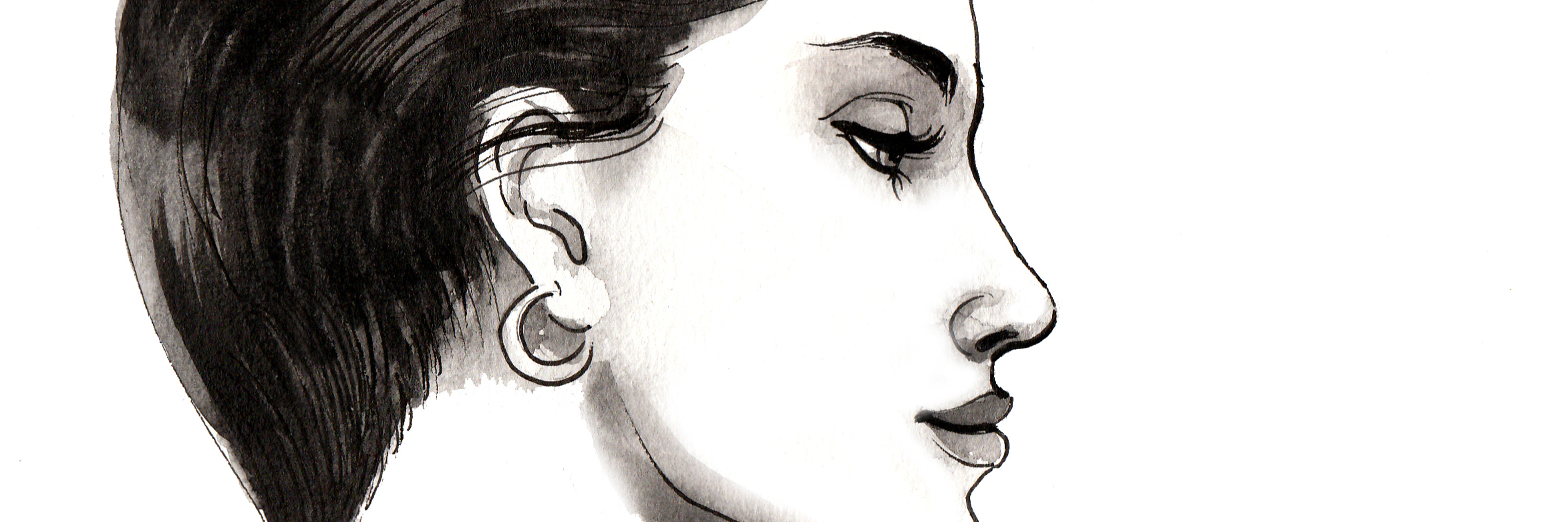 Ink illustration of a pretty woman