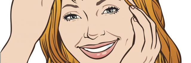 illustration of a woman smiling and brushing back her hair