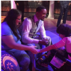 photo of mother and her son meeting will smith on a make-a-wish trip next to a photo of a girl taking a picture of her back brace under her shirt