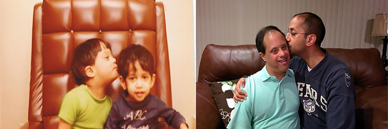 Kishore and Das as children and later as adults.