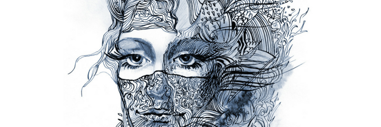 An artistic black and white inked drawing of a woman. Only her eyes are clearly defined and the rest of her features are artistically abstract. 24 People Share What Depersonalization Really Feels Like