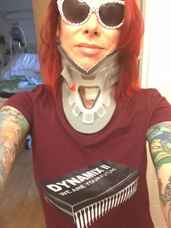 woman wearing neck brace