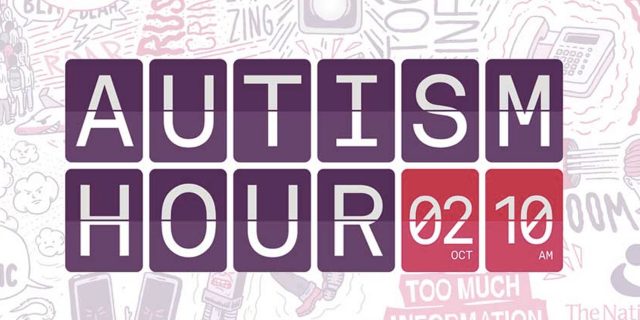 Purple and pink image which reads "Autism Hour"