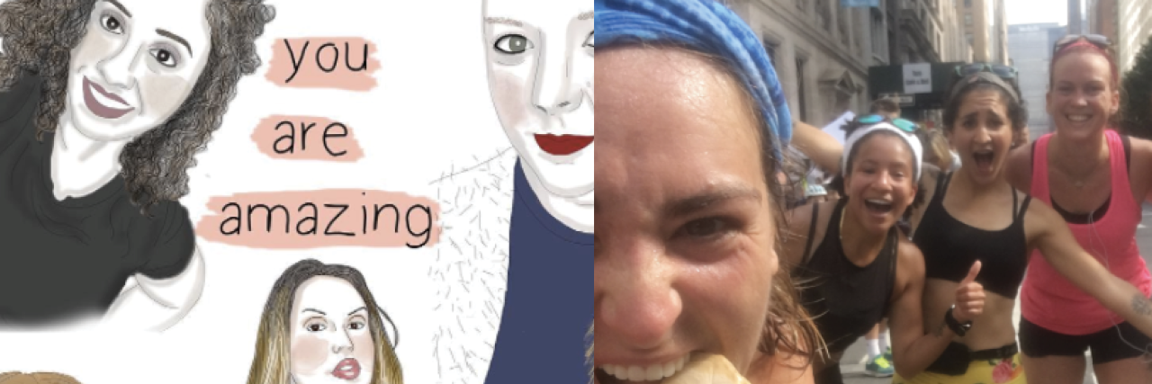 15 Instagram Accounts to Follow In Eating Disorder Recovery dual photo of illustrations of women and woman running