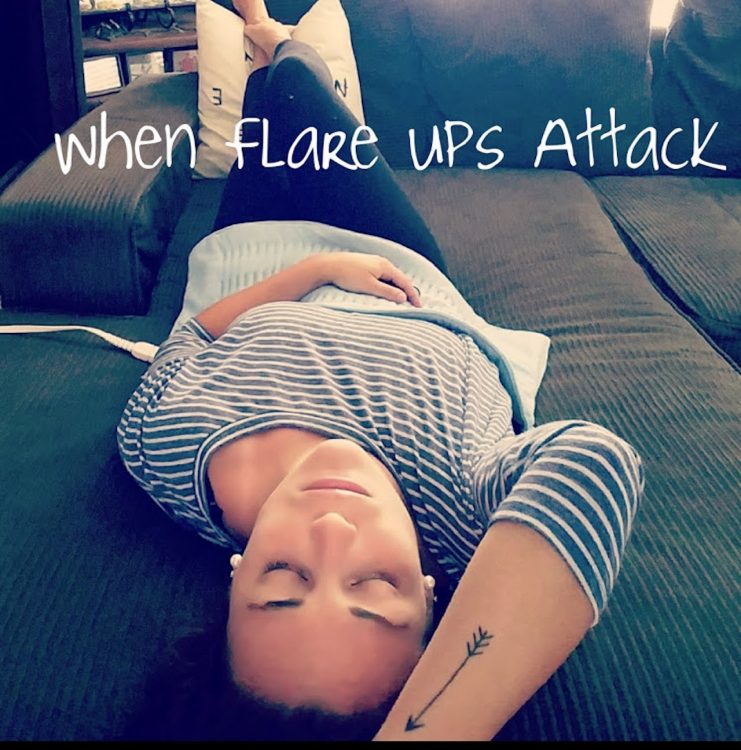 woman lying on couch with the text 'when flare-ups attack'