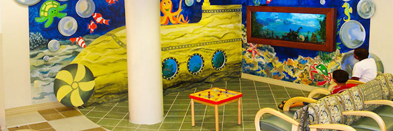 underwater-themed waiting room in a rheumatology office